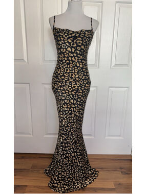 Leopard Print Maxi Dress XS-S Cowl Neck Satin Slip Bodycon Y2K Sexy Glam
